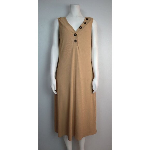 KORI AMERICA - WOMEN'S BEIGE RIBBED MIDI DRESS - SIZE M - STRETCH KNIT - Picture 2 of 7